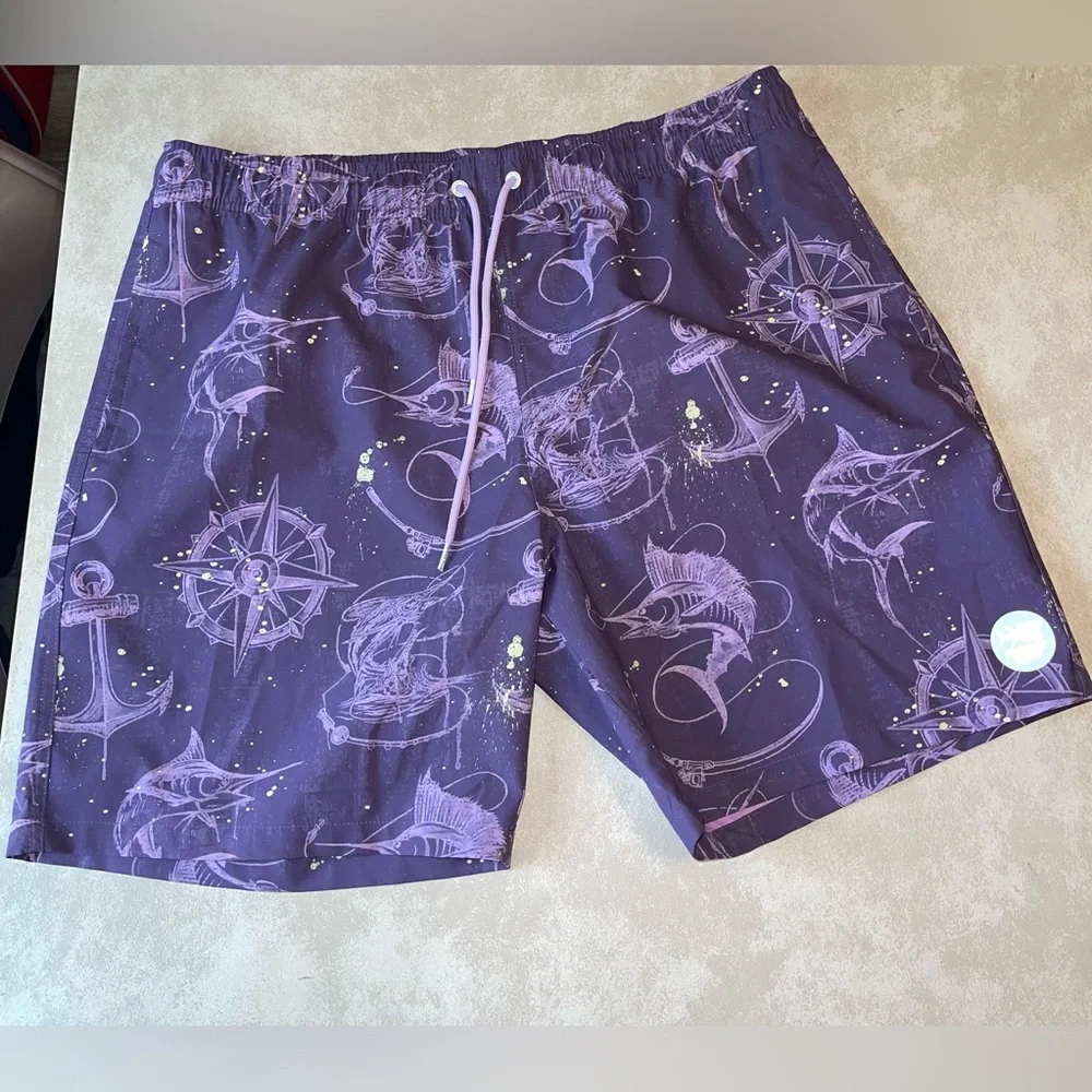 PSYCHO TUNA Purple Nautical Board Shorts with Drawstring Waist